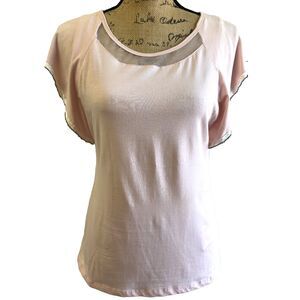 Mangano Women's Light Pink Flutter Sleeves Stretch Cotton Top T-Shirt Sz L/XL